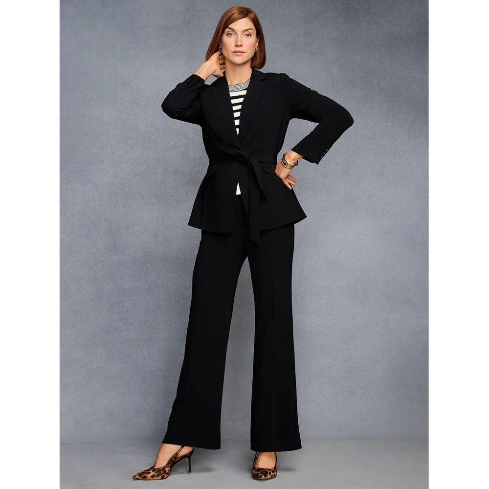 Talbots Womens Black Wool Blend Shawl Collar Tie Waist Wrap Blazer Size 6 NWT